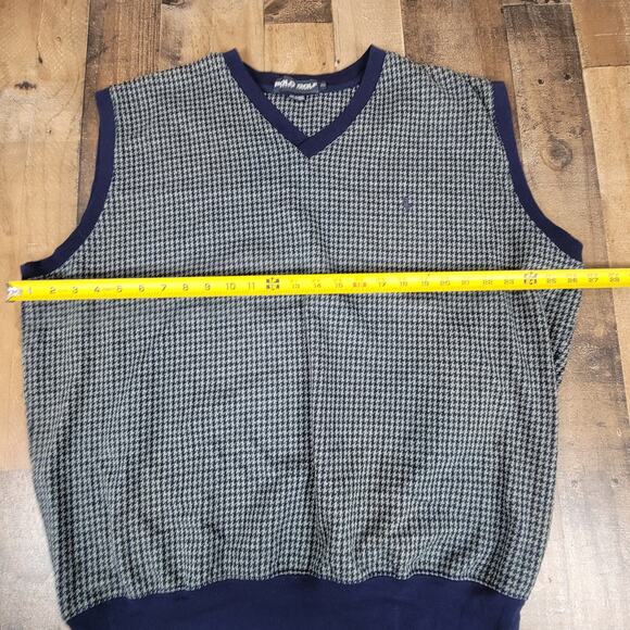 Polo Golf Ralph Lauren Houndstooth Vest Pullover Sweater V Neck Mens‎ XL Vintage - Picture 9 of 9